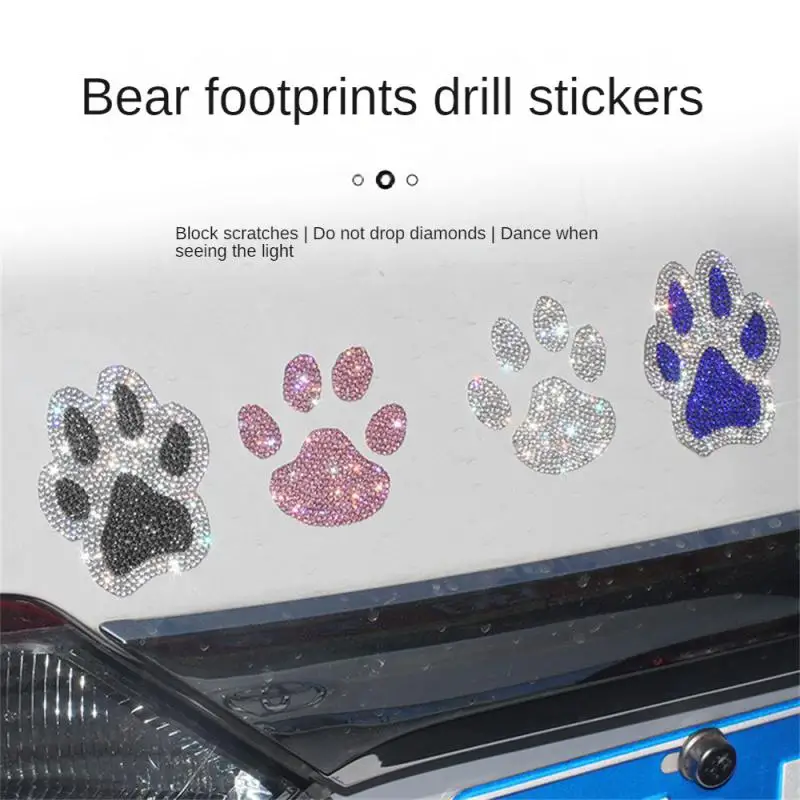 

Crystal Dog Bear Paw Print Car Stickers Bling Rhinestone Paw Decals Car Window Decor Sticker Auto Exterior Decor Car Accessories