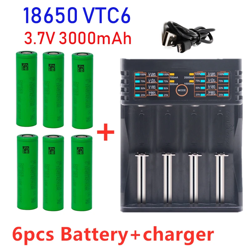 

100% neueOriginal 3,7V3000 mAh Li ionen18650 batterie fürSONY US18650 vtc6 3000mah 18650 batterie 3,7 V+1 stücke USB ladegerät