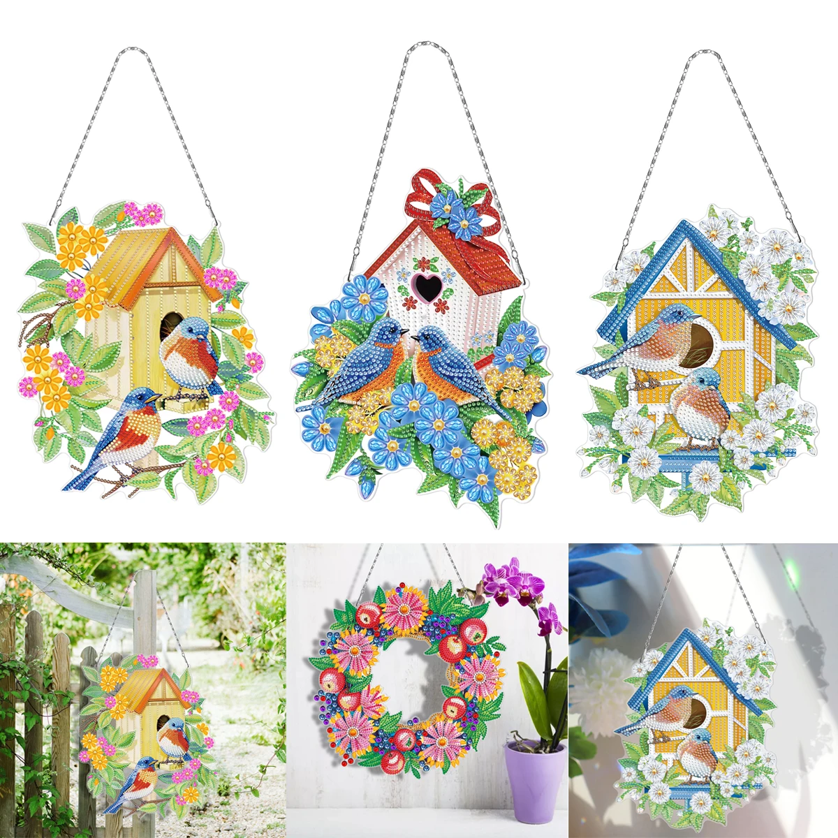 

DIY Diamond Painting Wreath Birds and Flowers Special Shaped Drill Diamond Embroidery Mosaic Art Crafts Home Wall Door Decor