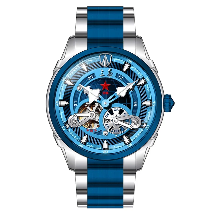 Прозрачный корпус SanYuan простые часы из нержавеющей стали для мужчин