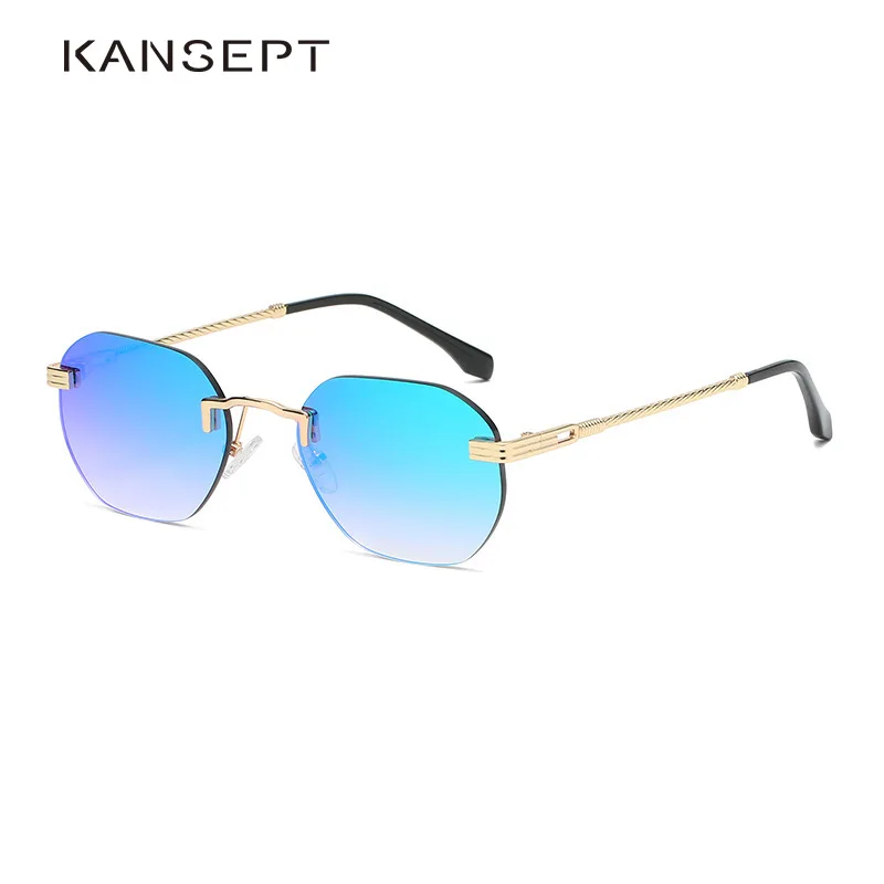 

KANSEPT Blue Gradient Lens Metal Sunglasses Women 2022 Frameless Gold Rimless Glasses Men Brown Fashion Shades Cutting Eyeglass