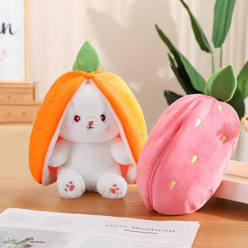 

18cm Kawaii Fruit Transfigured Bunny Plush Toy Cute Carrot Strawberry Turn Into Rabbit Plush Toy Kids Birthday Christmas Gift