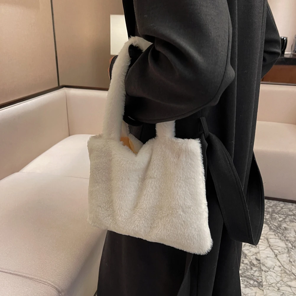 Женские мягкие плюшевые ручные сумки из искусственного меха однотонные для