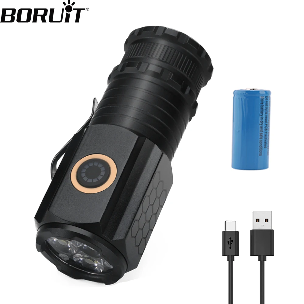BORUiT мощный 1200LM светодиодный фонарик Type-C перезаряжаемый 18360 фонарь