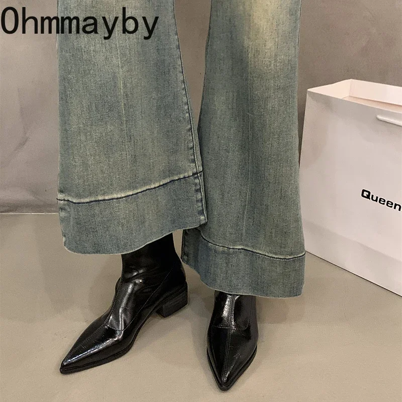 Женские ботильоны в уличном стиле модные короткие с острым носком женские