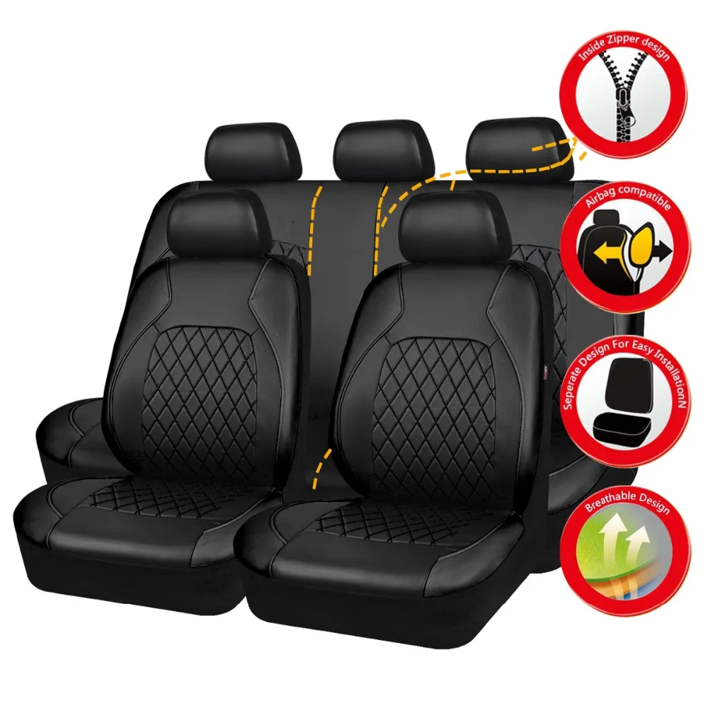 

Universal Fit Most Car PU Leather Seat Covers Airbag Compatible Interior Accessories Front/ Rear/ Full Set Cover Cushion Suv