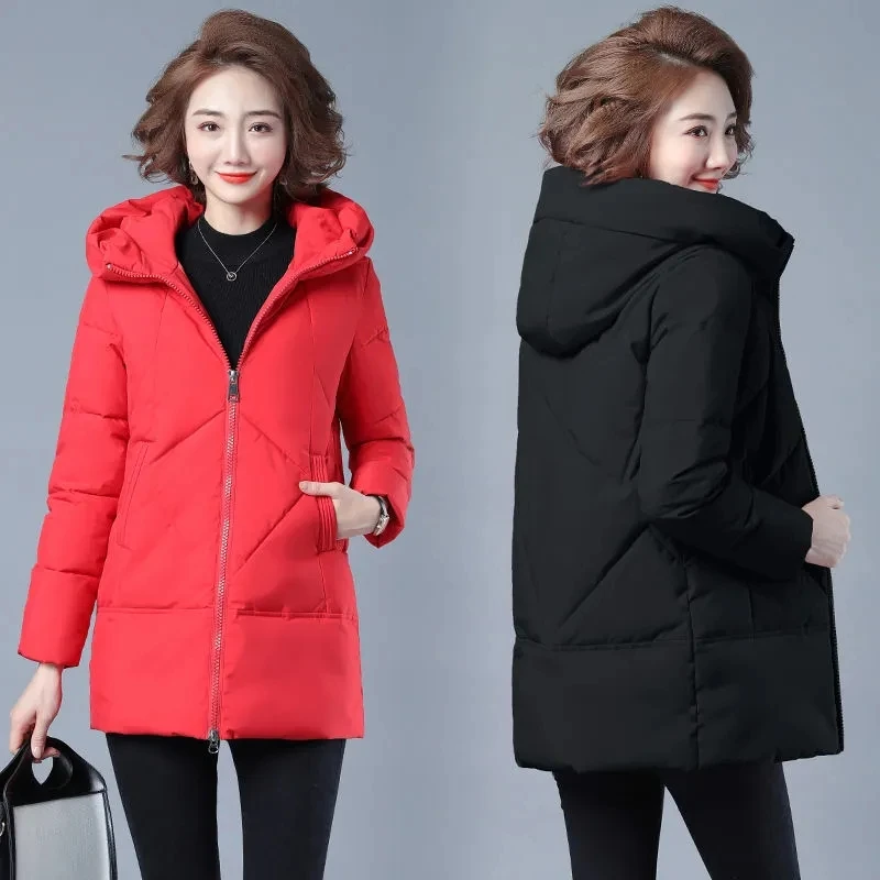 

2022 Autumn Winter New Down Cotton Coat Womens Korean Fashion Slim All-match Padded Jacket Women Large Size Hooded Warm Parkas