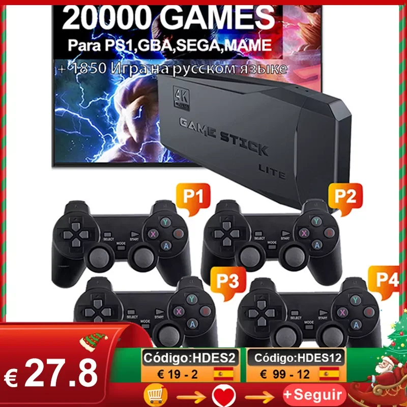 

Video Game Console TV HD Game Stick 4K 128 GB 20000 Retro Games For PS1/GBA/Dendy/MAME/SEGA Support 4 Players Save/Search/Adding