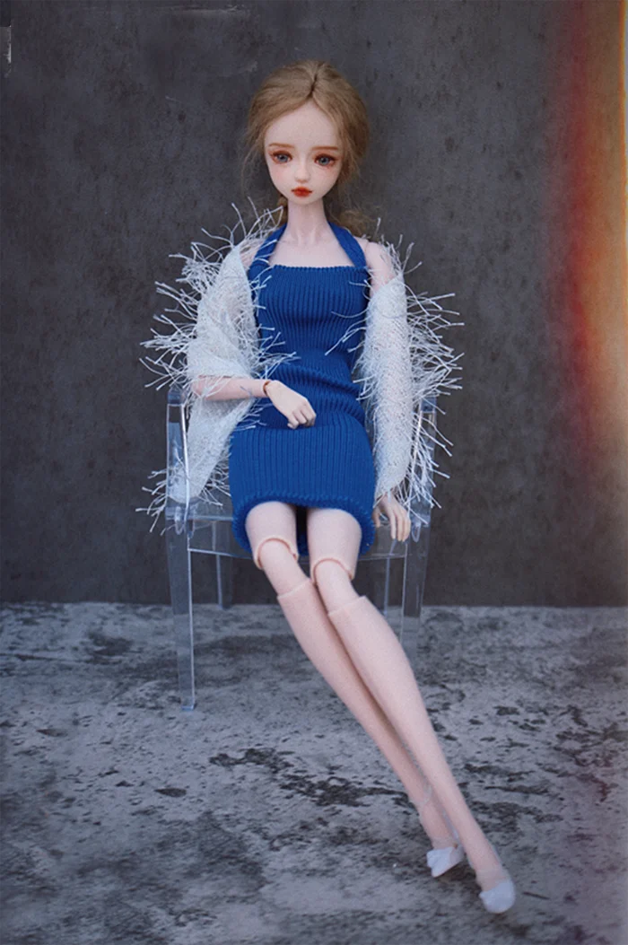 

Комплект одежды/синее вязаное платье + шаль/100% ручная работа 30 см кукольная одежда летняя одежда наряд для 1/6 Xinyi FR ST Кукла Барби