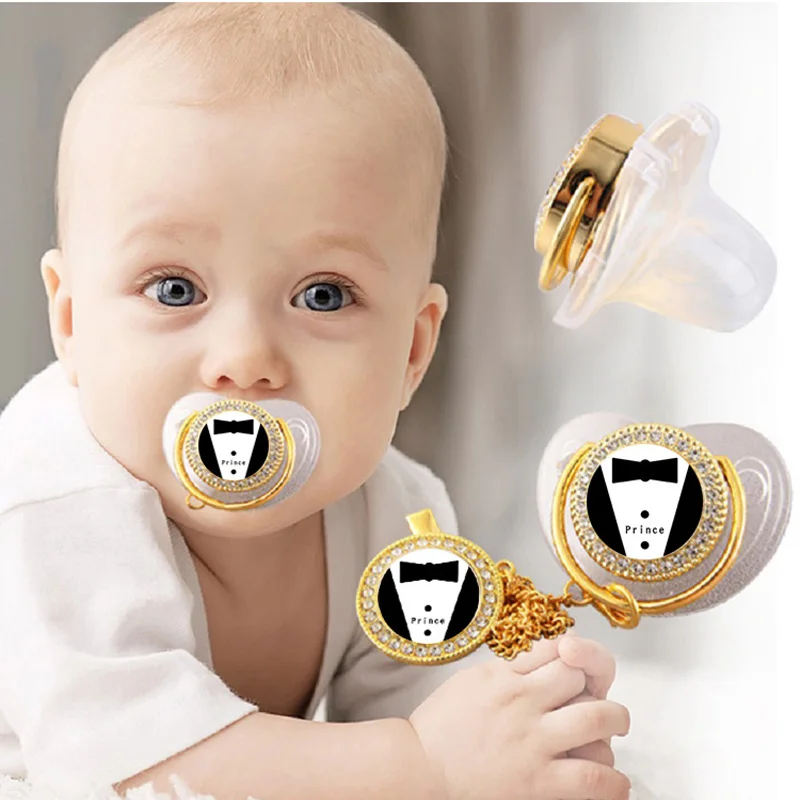 

Baby Pacifier Luxury Gentleman Pacifier Clips Bling BPA Free Infant Pacifier For Baby Shower Gift Pinza Chupetero Silicona