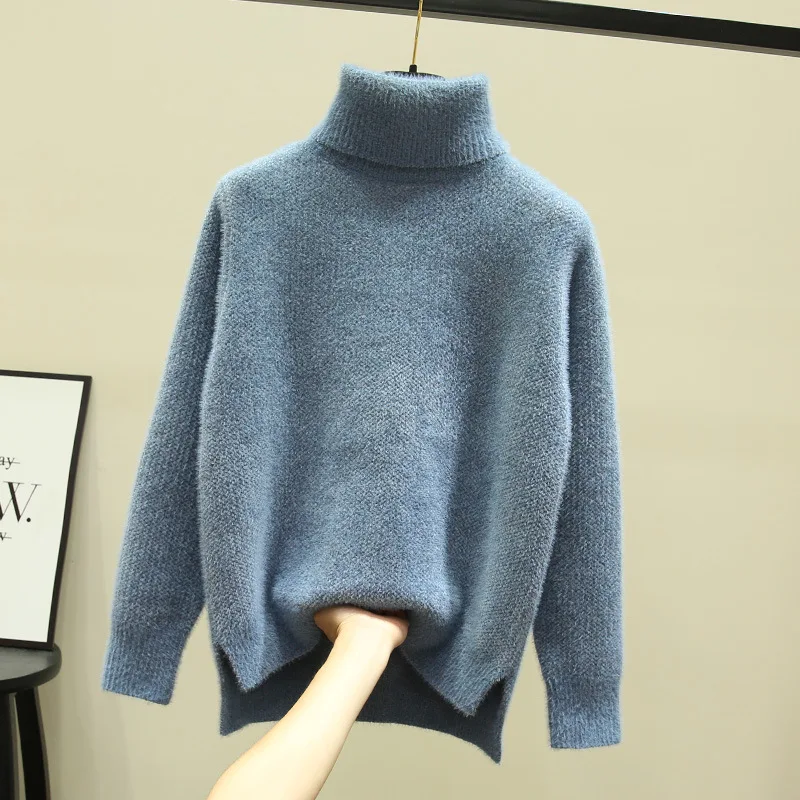 

Зимний свитер, женские вязаные пуловеры с высоким воротником, повседневный джемпер, Модный мягкий пуловер с длинным рукавом, серого цвета, 22