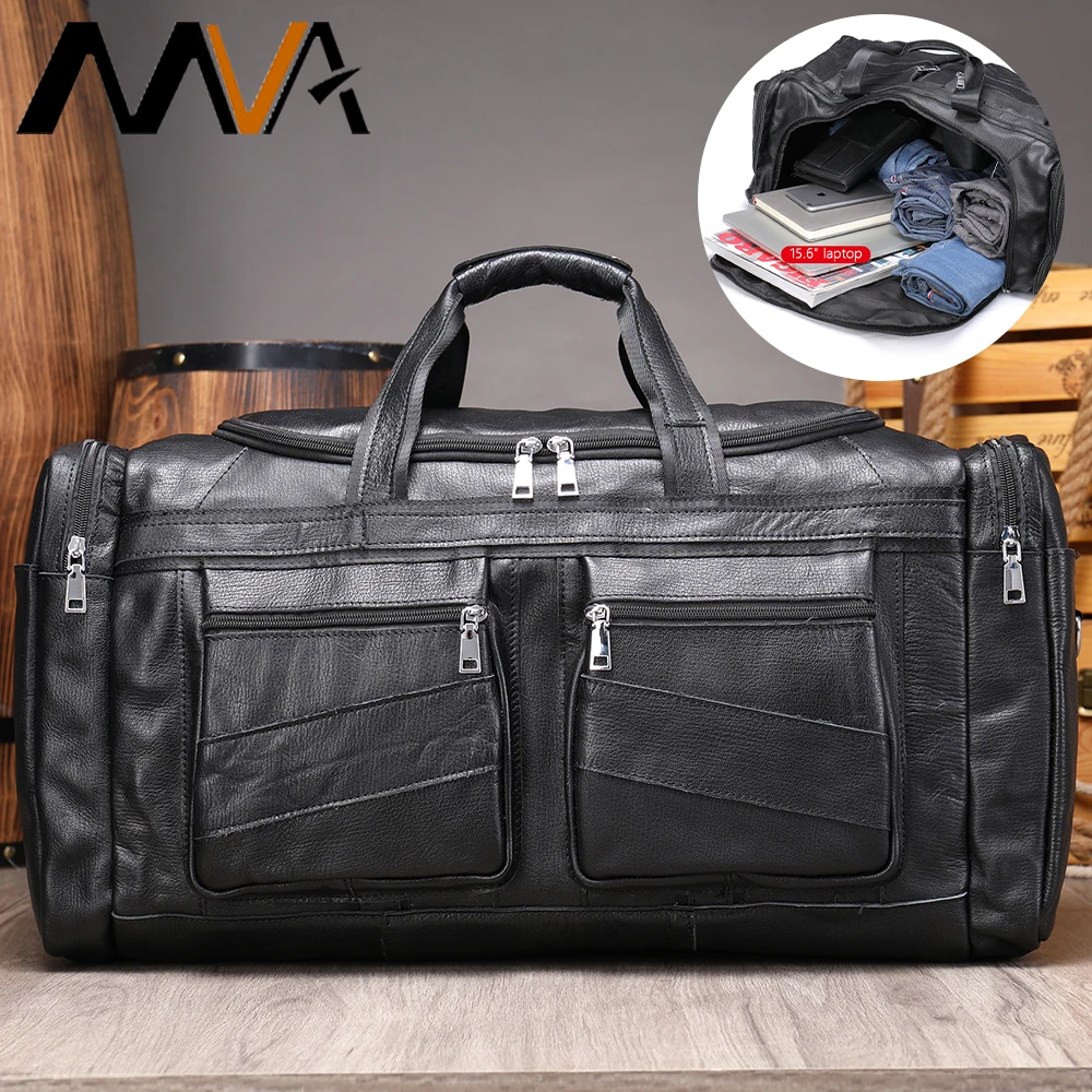 MVA Men Large Capacity Travel Bag Leather Duffel Bags for Men Waterproof Weekender Bag Travel Man Leather Carry On Garment Bags