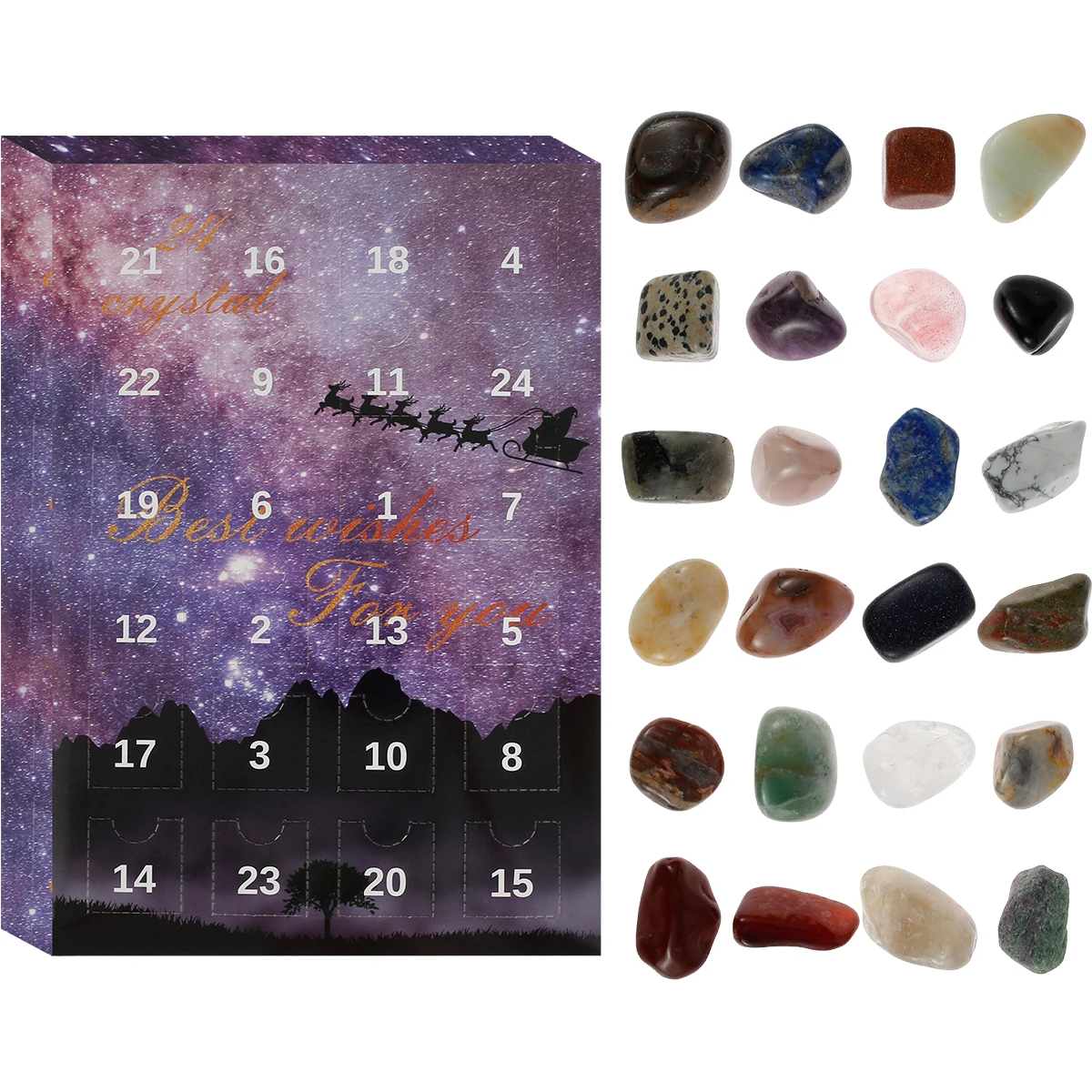 

Календарь с рождественскими мотивами, образовательный календарь с натуральными драгоценными камнями, обратный отсчет 24 дня, подарочная ко...