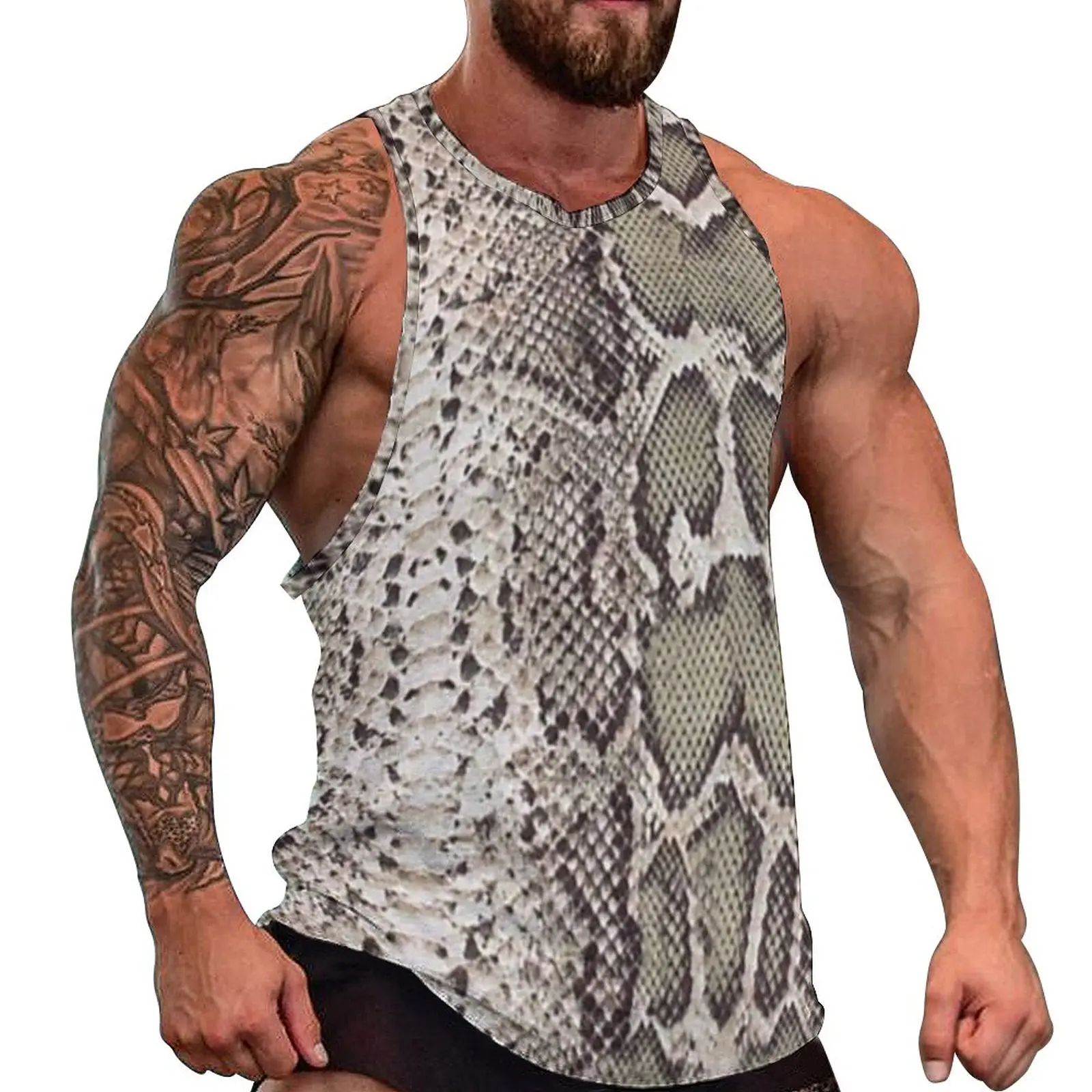 

Snakeskin Print Summer Tank Top Animal Skin Training Tops Man Graphic Streetwear Sleeveless Vests Big Size 4XL 5XL