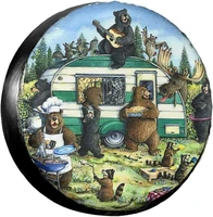 happy camper bear spare tire cover wheel protectors universal fit for trailer rv suv truck camper travel accessories