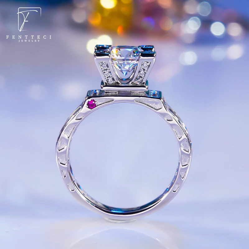 FENTTECI 925 Sterling Silver Moissanite Diamond Luxury Eiffel Tower Diamond Ring Haute Couture Luxury Diamond Ring