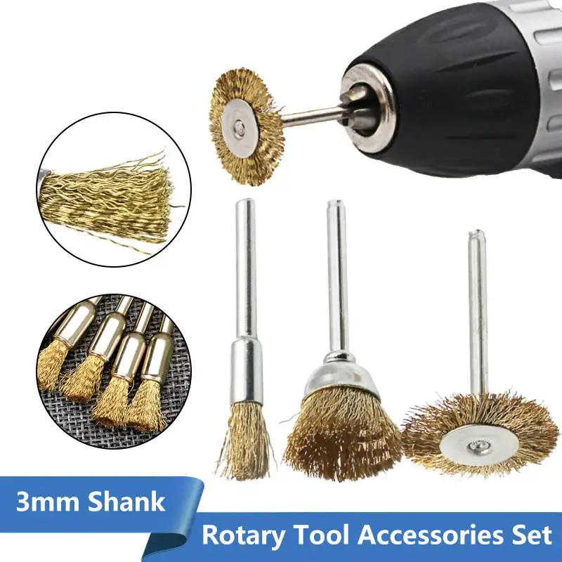 

Steel Wire Wheel Brushes Grinder Rotary Tool 3mm Connecting Rod Polishing Brush Portable Dremel Accessories Polishing Tools