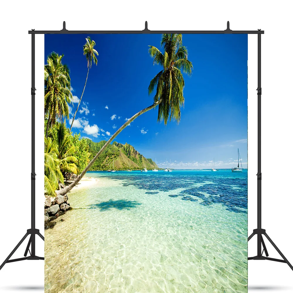 

Sandy Beach Holiday Summer Setting Sun Photography Backdrop Prop Coconut Tree Landscape Window Photo Studio Background JK-22