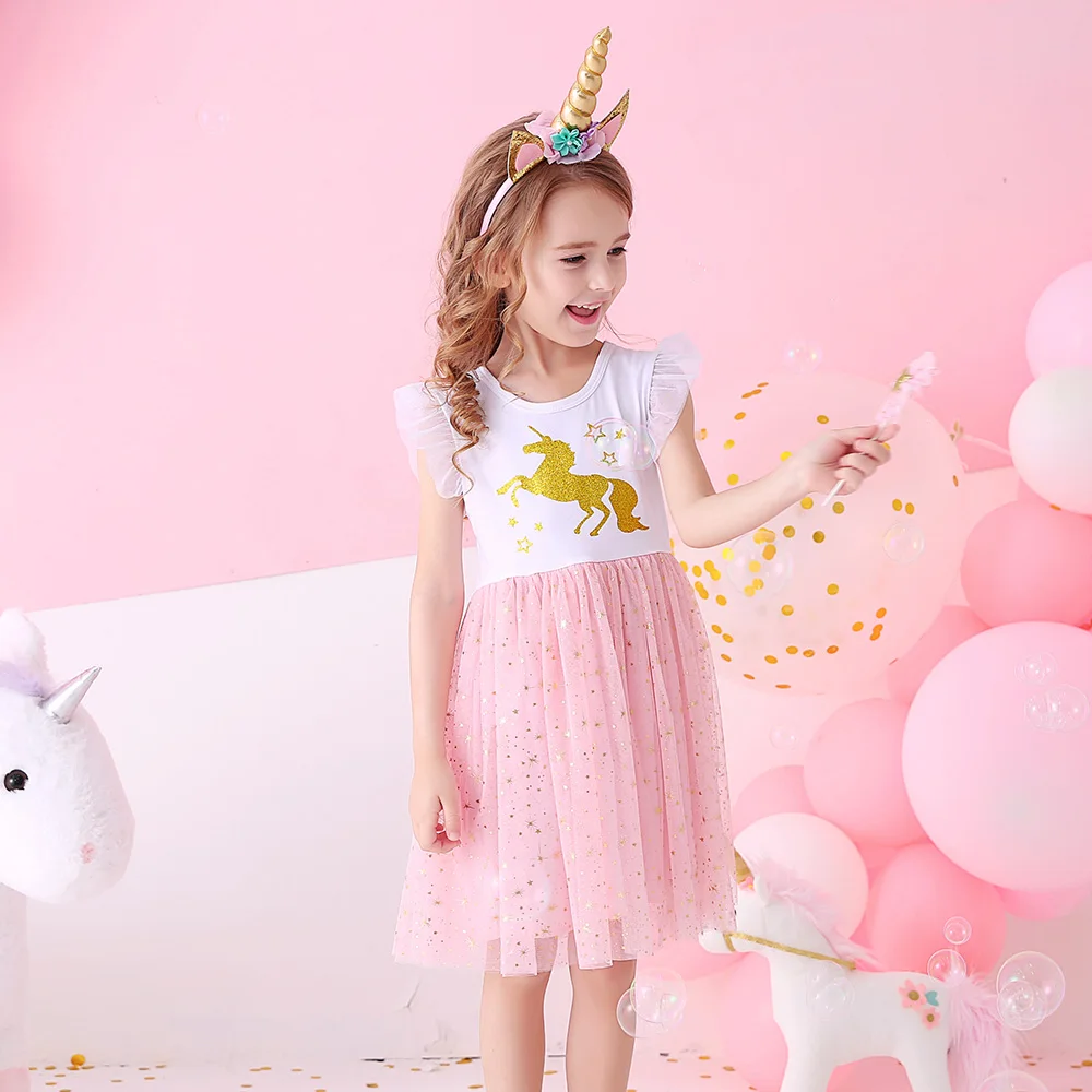 Платье женское летнее с расклешенными рукавами и принтом единорога