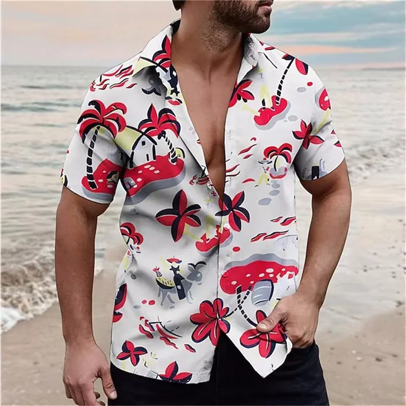 2023 New Summer Holiday Men's Short Sleeve Hawaiian Shirt The Same Style Coconut Tree 3D Print Cuban Oversized Shirt 6XL