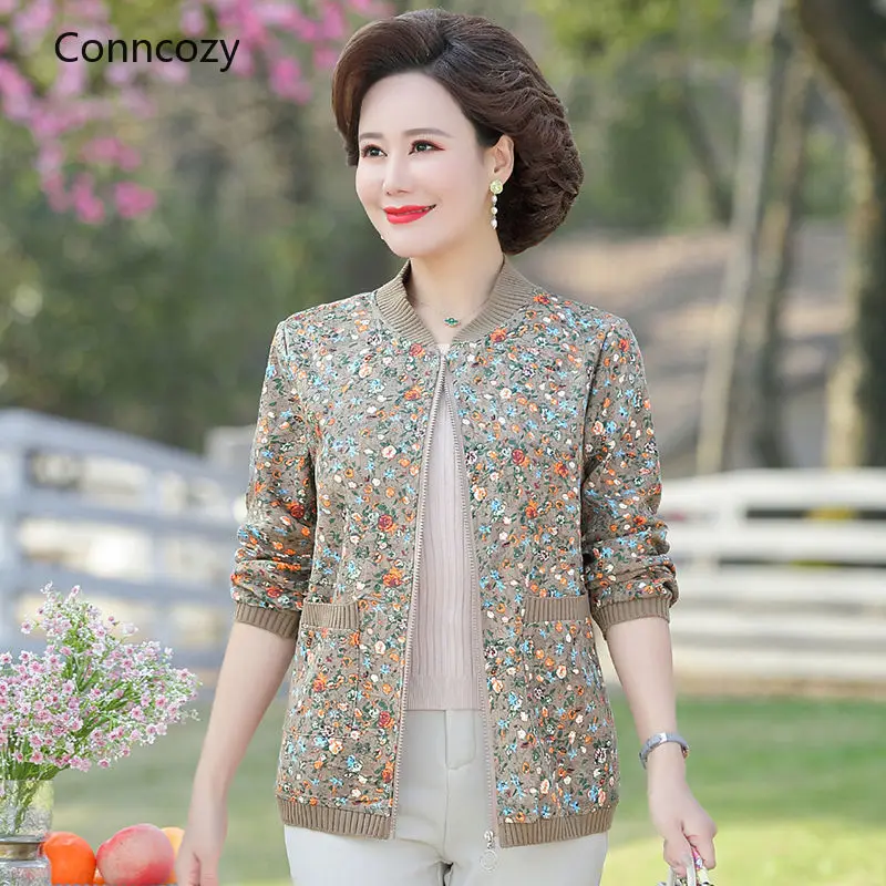 

Women's Coats Vintage Floral Print Long Sleeve Jacket Spring Autumn Zip-Up Jacket Autumn Chaqueta Loose Jacket Large Size 2022