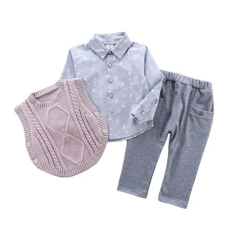 

Комплекты одежды для маленьких мальчиков на весну и осень, модная Повседневная рубашка с длинным рукавом + свитер + штаны, 3 шт., наряды для 1, 2, 3, 4 лет