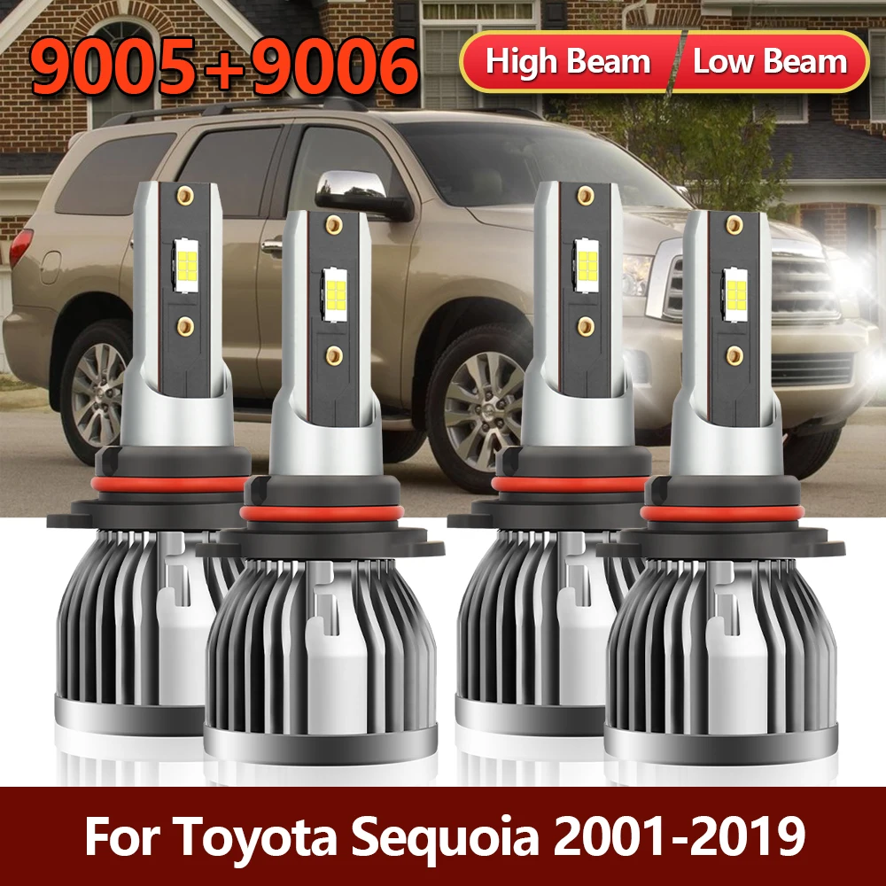 

4x9005 9006 светодиодный комплект фар комбинированные лампы Высокая Низкая яркость CSP автомобильные лампы для Toyota Sequoia 2001-2016 2017 2018 2019