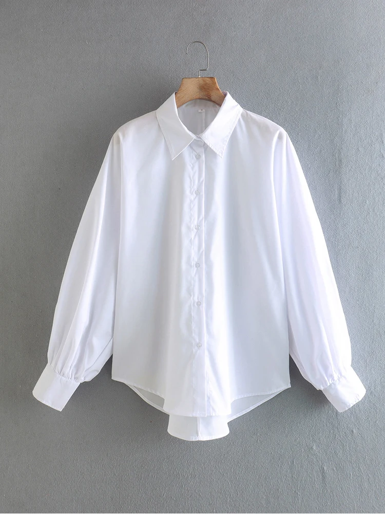 

Women Long Sleeve Loose Casual White Shirts 2022 Single Breasted Ladies Tops Solid Color Blouses