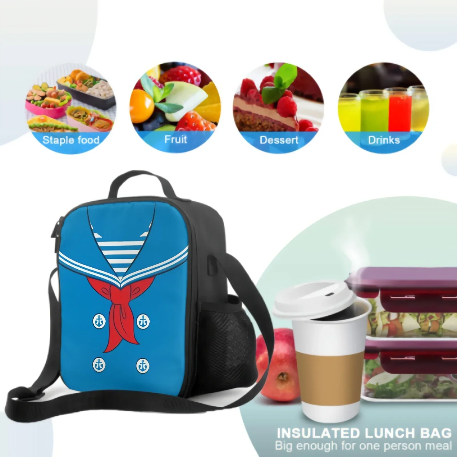 Темно-синий моряк изолированная сумка для ланча школы работы пикника морской