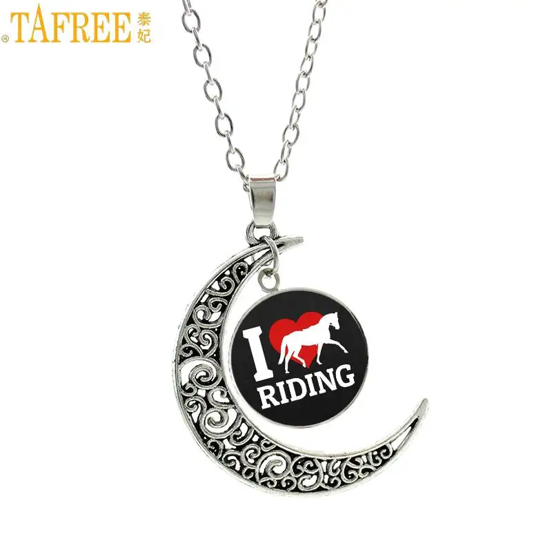 

NEW vintage glass dome I Love Horse Riding statement pendant necklace men women moon charms Equestrian sports jewelry SP533