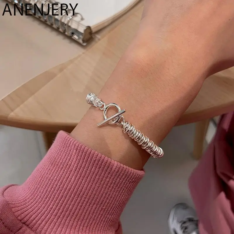 

ANENJERY New Stackable Round Circle Chain Bracelet for Women OT Clasp Bracelet Jewelry Accessories