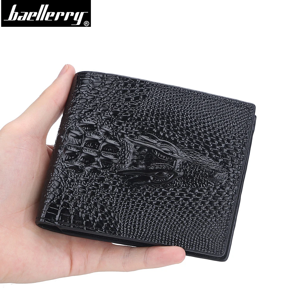 

Модный кошелек из крокодиловой кожи, мужские кожаные короткие кошельки, держатели для кредитных карт, маленький карман для монет, мужской к...