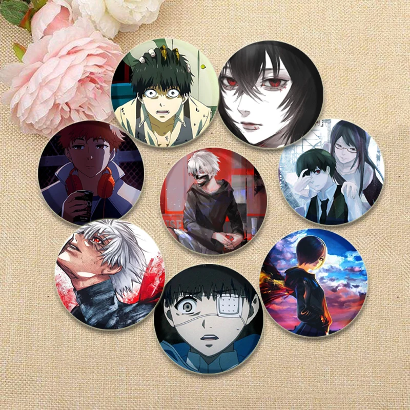Anime Tokyo Ghoul Button Pins Kaneki Ken Juzo Suzuya Rri Cartoon Badge Handmade Tinplate Brooches for Backpack Accessories Gifts