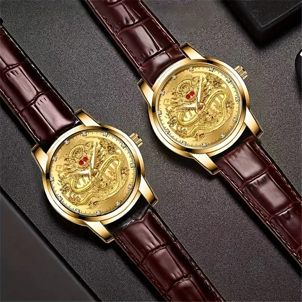 Элегантные Ретро Китайские Драконы Высококачественный Дизайн Мужские Кварцевые