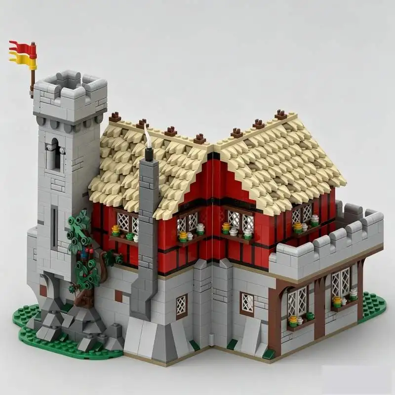 Фото Набор для сборки средневекового замка-гостиницы MOC 1109: Архитектурная модель, развивающая игрушка, креативный коллекционный подарок, конструктор из блоков №4