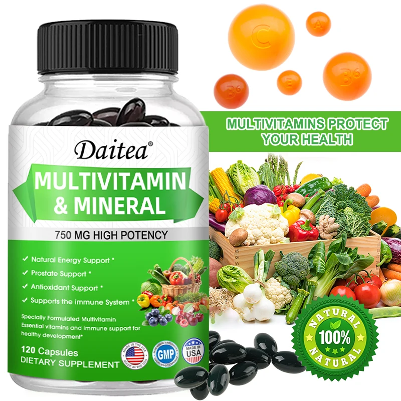 

Multivitamin Capsules Contain Vitamins and Minerals for Energy, Prostate, Skin, Eye Health and Immune Support for Women and Men