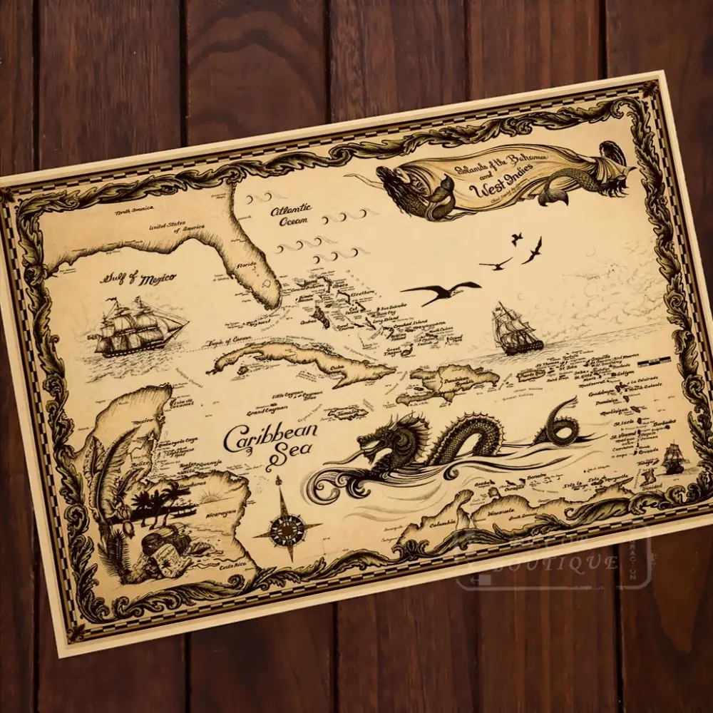 Винтажная карта Карибского моря