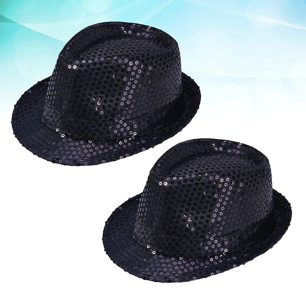 

2PCS Sequin Fedora Hat Jazz Hat Magician Costume Party Dress Performing Props Accessory