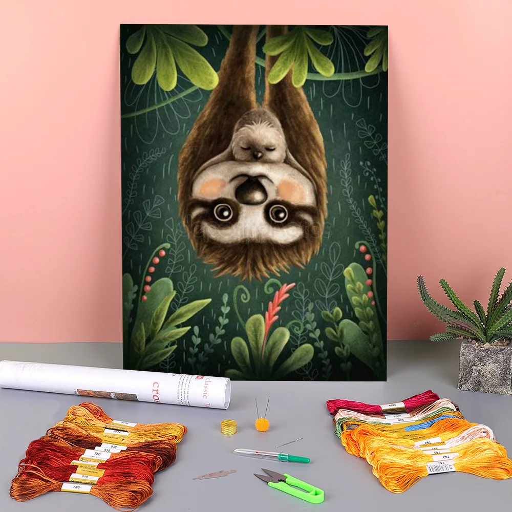 

Вышивка крестиком 11CT с изображением животных Ленивец, вышивка DMC ниток ручной работы, рукоделие, игла для хобби