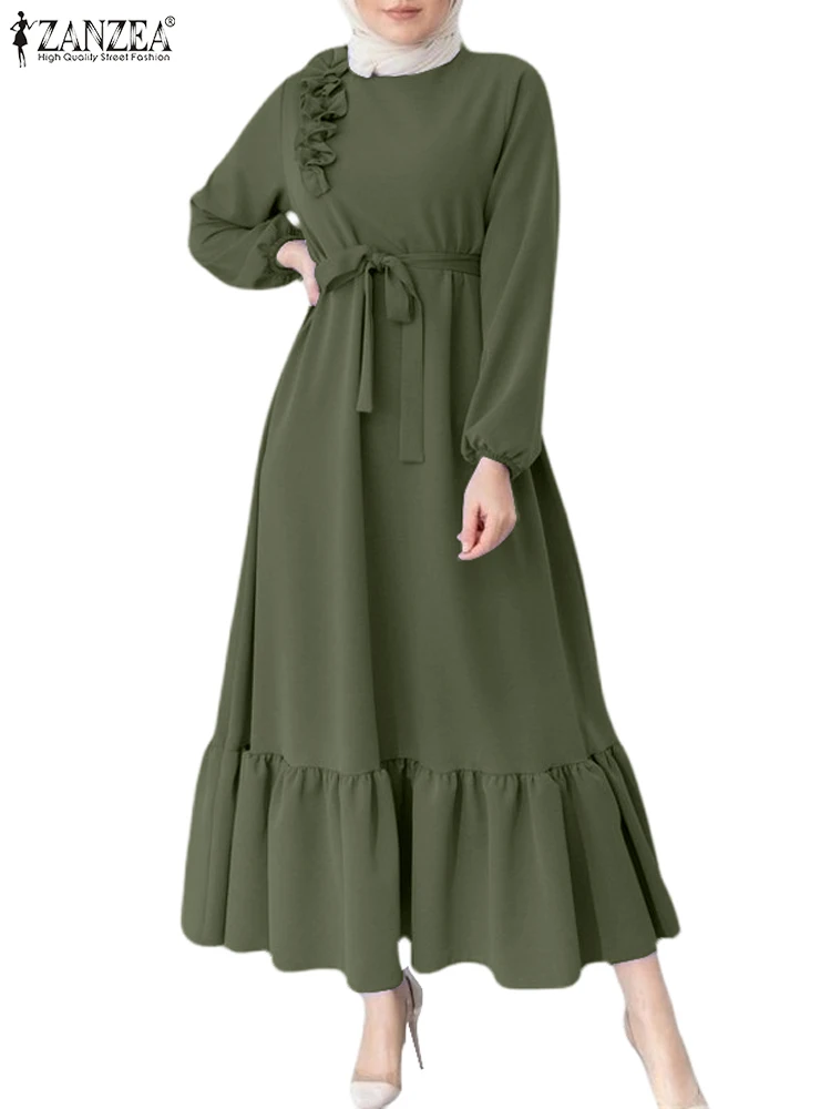 Халат ZANZEA с длинным рукавом и круглым вырезом мусульманский модный длинный халат