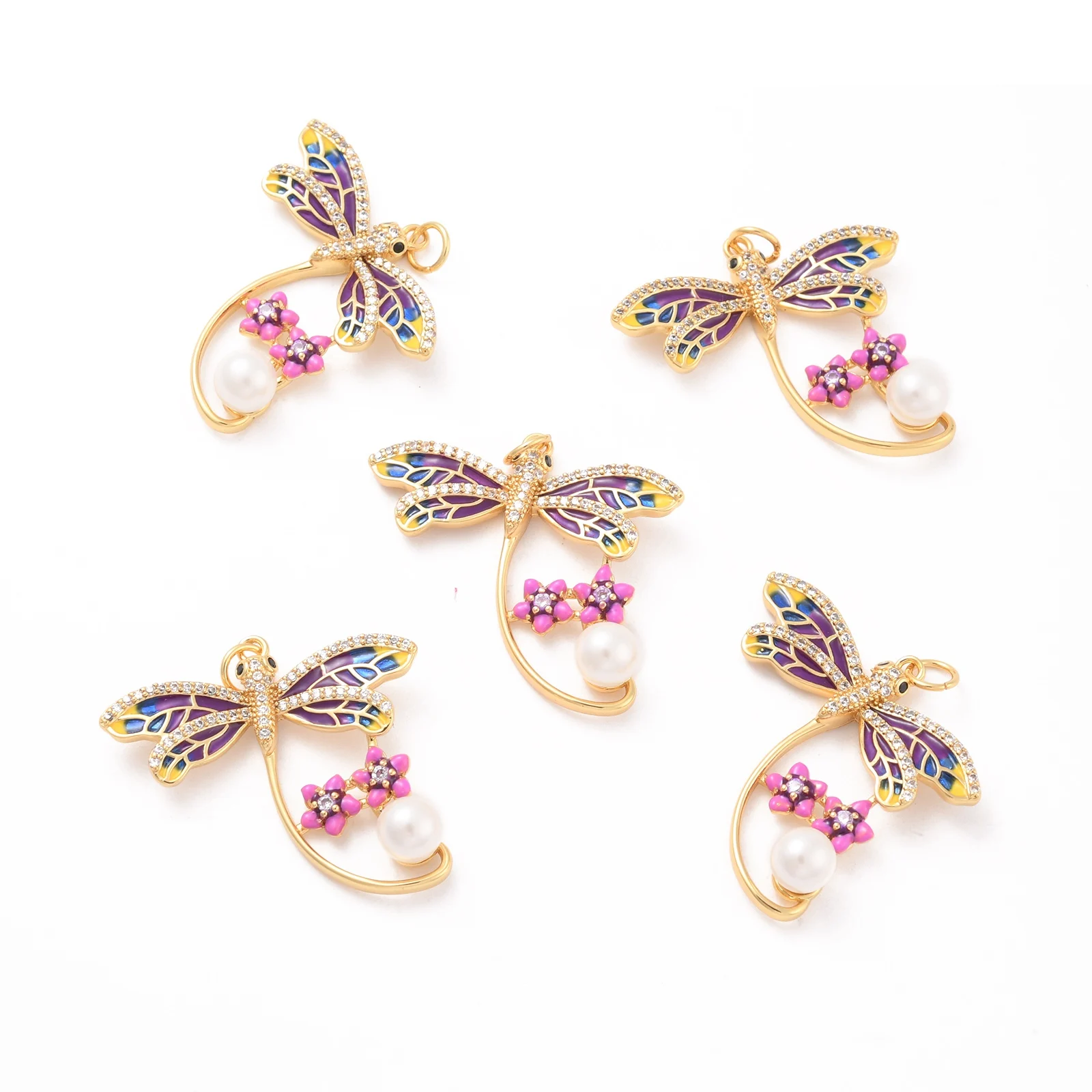 

Pandahall 5Pcs Dragonfly Shape Brass Micro Pave Cubic Zirconia Enamel Pendants for Necklace Bracelet Earring Jewelry Making Gift