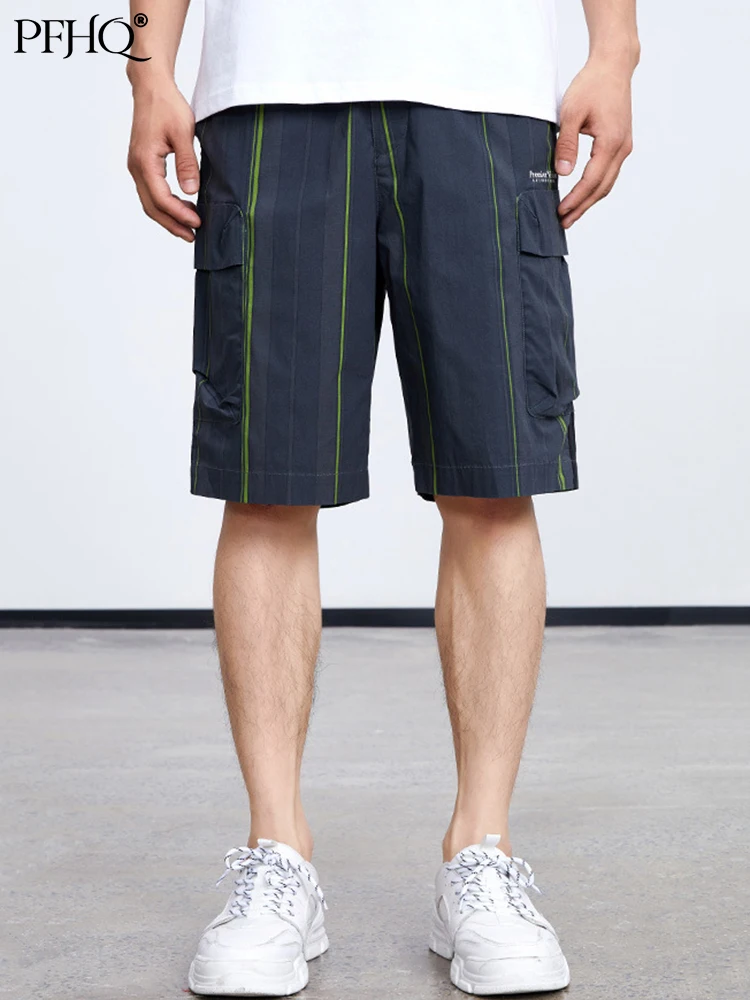 

PFHQ Personalized Daily Style Wear Striped Panelled Print Design Men's Casual Shorts 2022 New Loose Texture Summer New Fashion