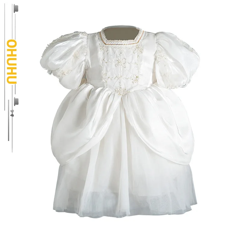 

2022 New Party Princess Dress Girls' National Style Lolita Puff Sleeve Mesh Stitching Super Fairy Solid Color Dress 33009