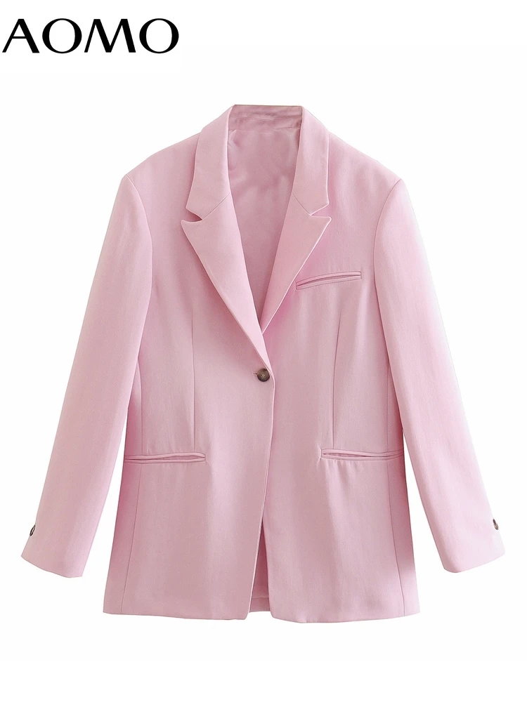

Женский Винтажный Розовый Блейзер большого размера AOMO, элегантный жакет с длинным рукавом, женская одежда для работы, Блейзер, деловые кост...