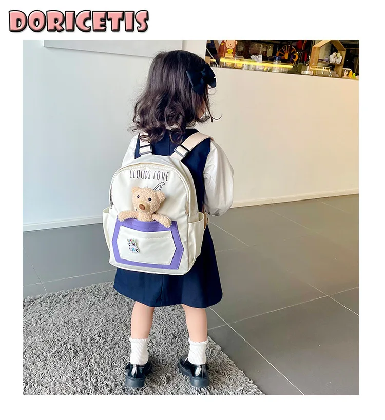 

Baby Backpack Canvas Cute Cartoon Bear Pattern Waterproof Breathable Light High Capacity Child Outdoor Storage Handbag New Hot