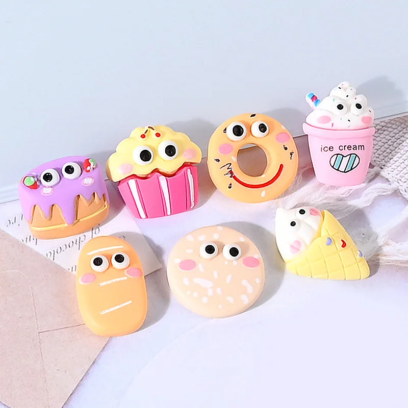 

10pcs Kawaii Cartoon Cake Ice Cream Resin Flatback Cabochon Miniature Accessories Planar Fake Food Craft Supplies Embellishments