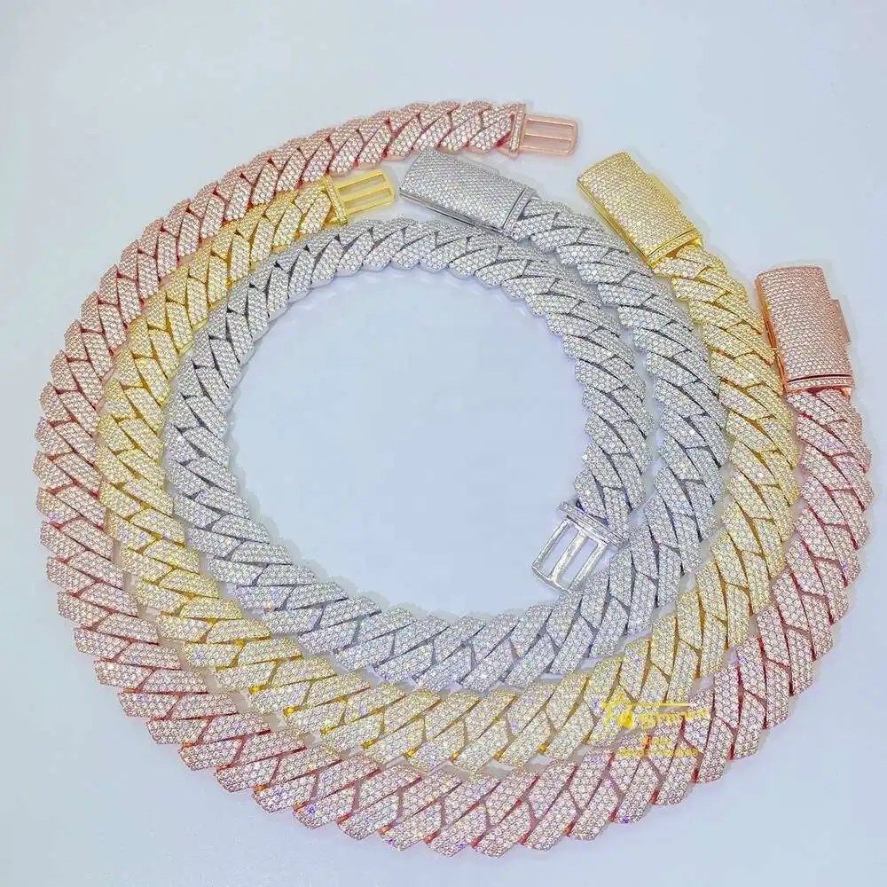 Бриллиантовая цепочка из серебра 925 пробы с муассанитом 18 мм 20 дюймов 22 дюйма