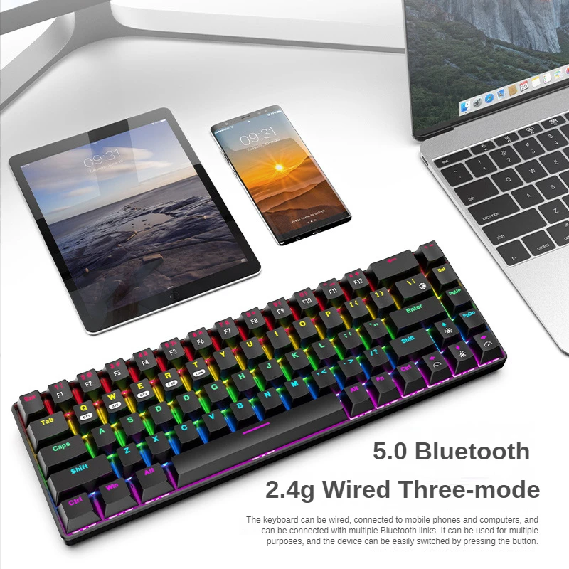 

New In 68keys Three Model Connection Bluetooth&Wireless&Wired Gamer and Office Ergonomic Mechanical Keyboard for PC Laptop
