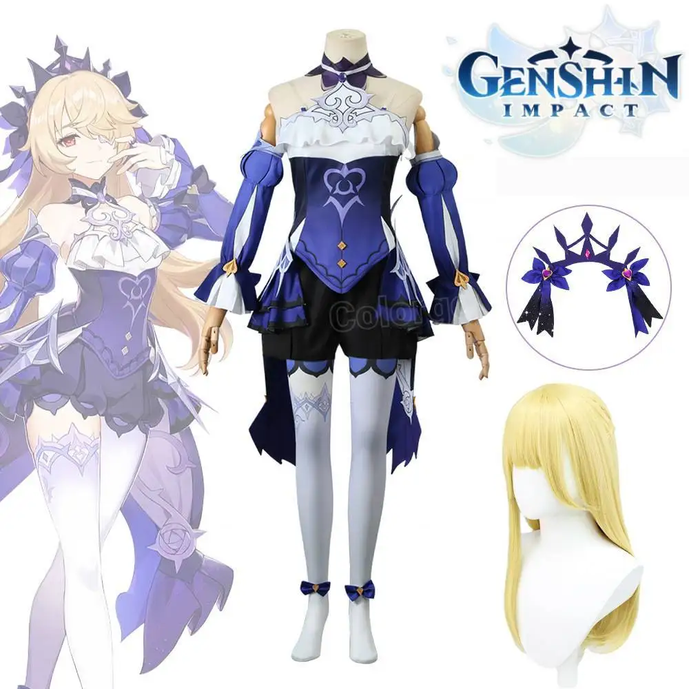 

Genshin Impact Fischl Cosplay Costume Dark Night Raiden Fischl Cos Wigs Anime Outfits Dress Halloween Carnival Party Supplies