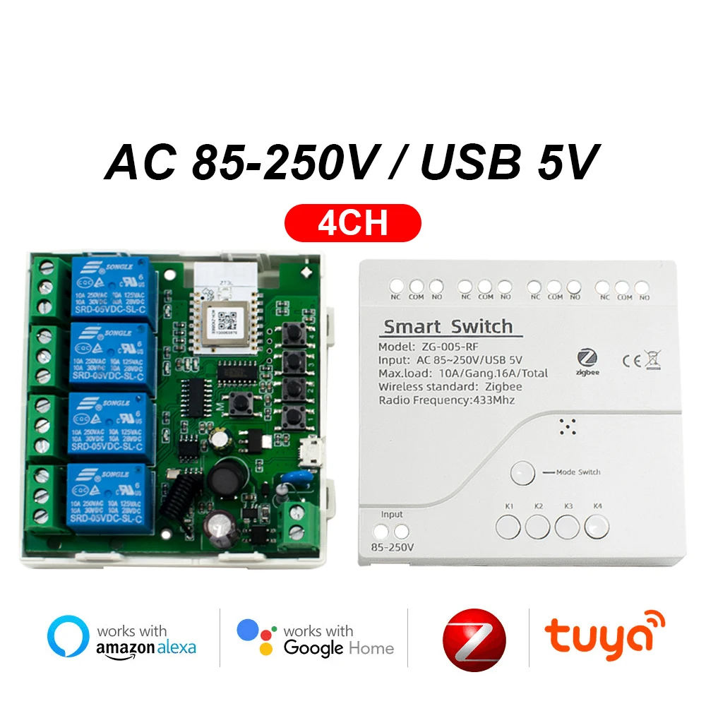 

ZIGBEE Умный переключатель переменного тока DC7-32V 85-250V Модуль сухих контактов Tuya Smart Life Inching Самоблокирующееся реле домашней автоматизации Alexa Timer